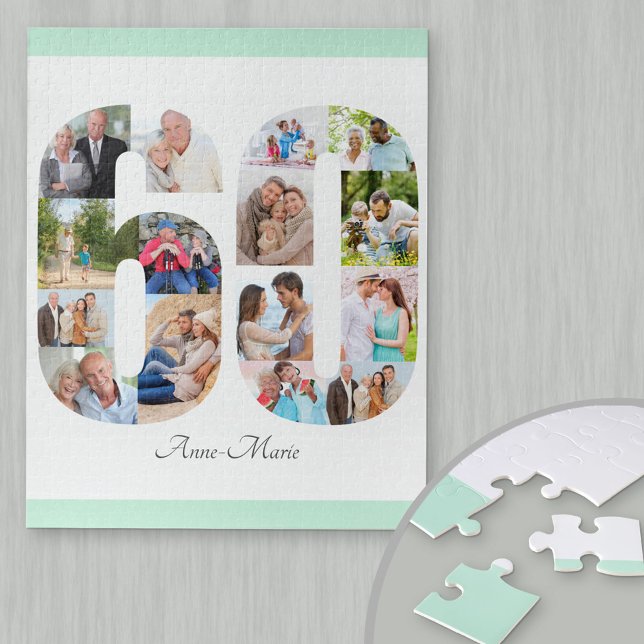 Puzzle 60e anniversaire Numéro 60 Photo Collage Mint (Créateur téléchargé)