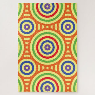 Puzzle 60s Motif géométrique circulaire rétro. Rouge, ver