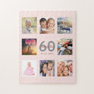 Puzzle 60th birthday custom photo rose gold blush pink