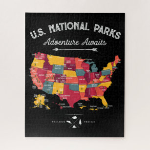 Puzzle 62 US National Parks Map Vintage Camping Hiking