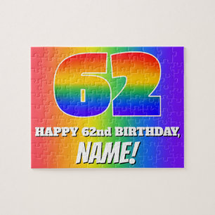 Puzzle 62e anniversaire — Motif Rainbow multicolore "62"