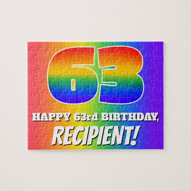 Puzzle 63e anniversaire — Motif Rainbow multicolore "63" (Horizontal)