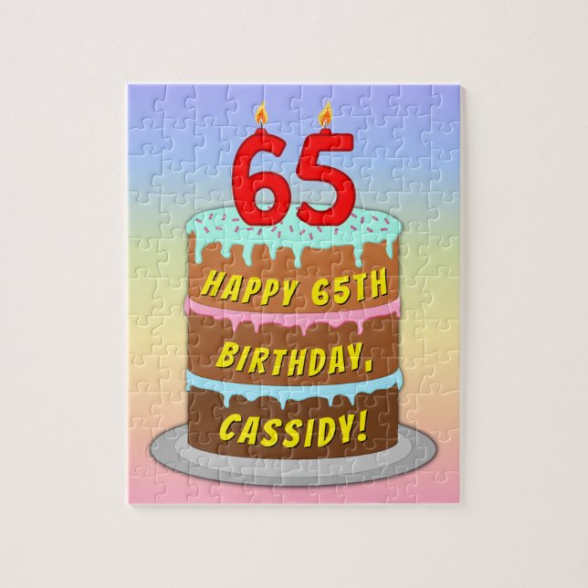 Puzzle 65e anniversaire : Fun Cake and Candles + Nom pers (Vertical)