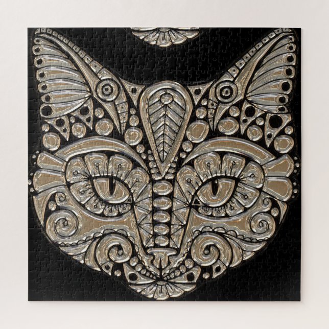 Puzzle 676 pièces d'art déco chat noir et or (Vertical)
