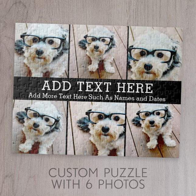 Puzzle 6 Collage photo 2 lignes de texte — CAN Edit Black (6 Photo Personalized Jigsaw Puzzle)