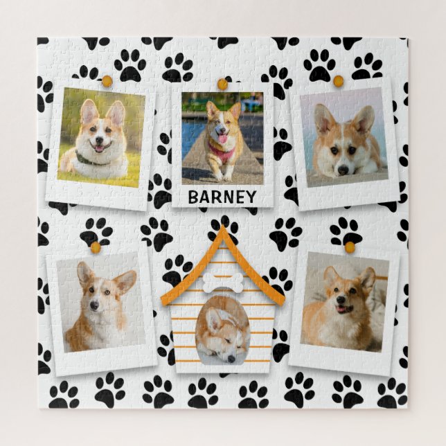 Puzzle 6 Photo Collage Ajouter Nom Chien House Empreintes (Vertical)