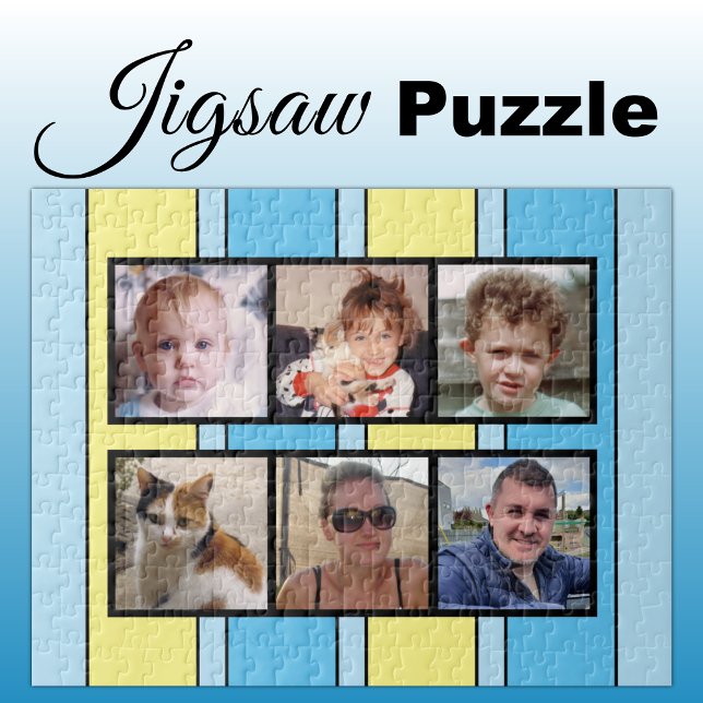 Puzzle 6 photo collage bleu jaune rayures (Créateur téléchargé)