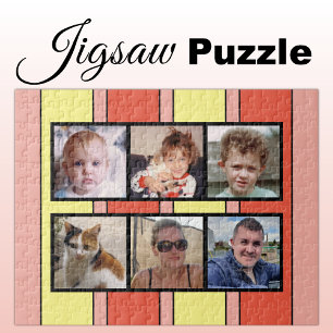 Puzzle 6 photo collage orange rayures jaune