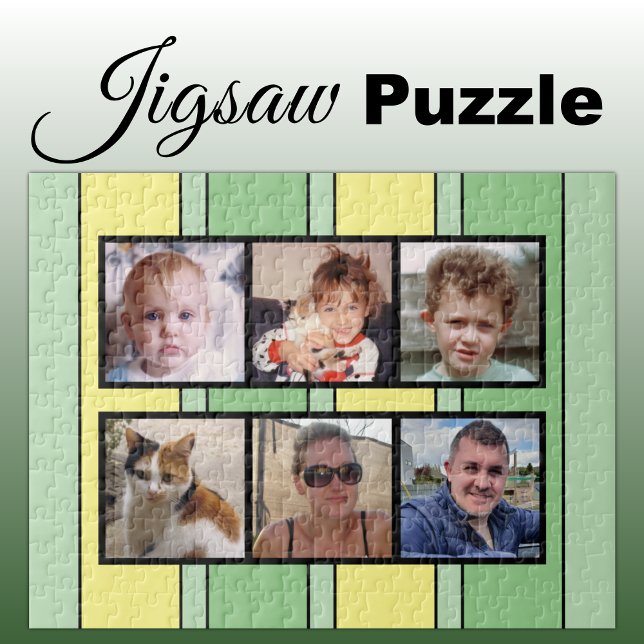 Puzzle 6 photo collage vert jaune rayures (Créateur téléchargé)