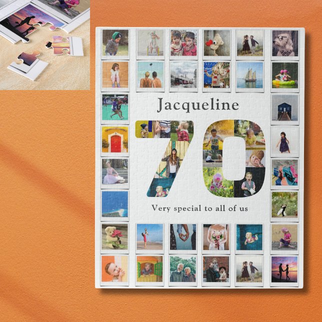 Puzzle 70e anniversaire Modèle photo de famille (Personalized 70th Birthday family photo collage jigsaw puzzle.)