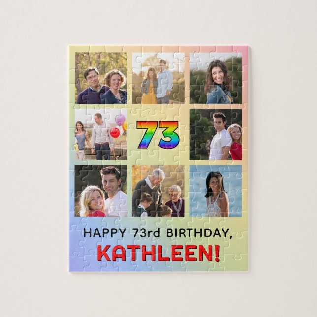Puzzle 73e anniversaire : Arc-en-ciel amusant #, Nom pers (Vertical)