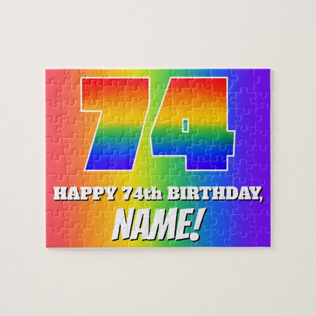 Puzzle 74e anniversaire — Motif Rainbow multicolore "74" (Horizontal)