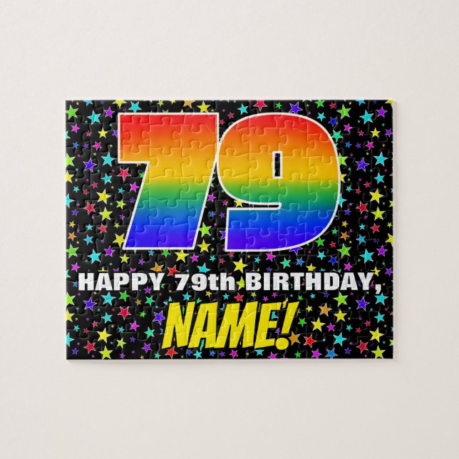 Puzzle 79e anniversaire — Motif de terrain amusant, color (Horizontal)