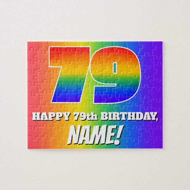 Puzzle 79e anniversaire — Motif Rainbow multicolore "79" (Horizontal)