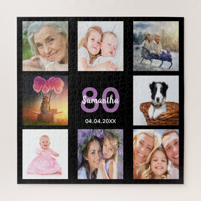 Puzzle 80e anniversaire 80 photo collage noir femme (Vertical)