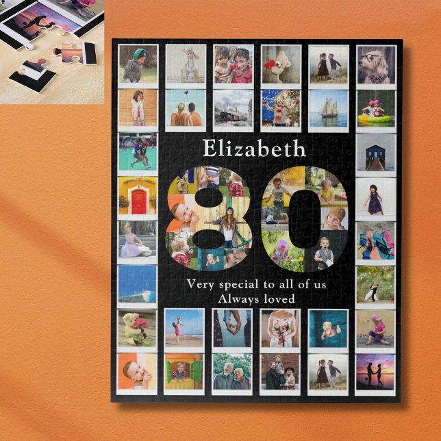 Puzzle 80e anniversaire Modèle photo (Personalized 80th birthday jigsaw puzzle with family photo collage template. )