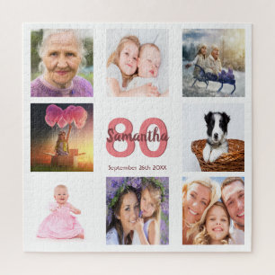 Puzzle 80e anniversaire photo collage femme blanc