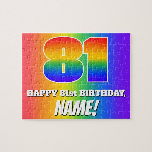 Puzzle 81e anniversaire — Motif Rainbow multicolore "81" (Horizontal)