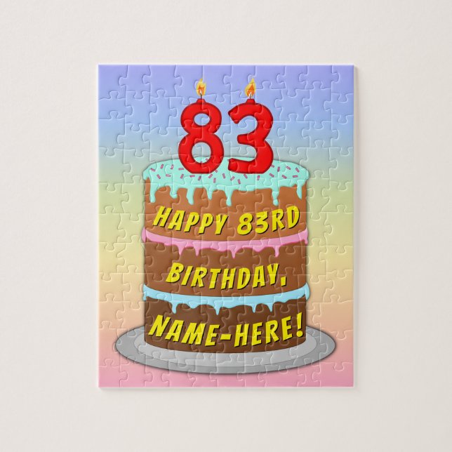 Puzzle 83e anniversaire : Fun Cake and Candles + Nom pers (Vertical)