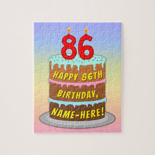 Puzzle 86e anniversaire : Fun Cake and Candles + Nom pers (Vertical)