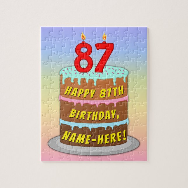 Puzzle 87th Birthday: Fun Cake and Candles + Custom Name (Vertical)