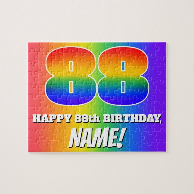 Puzzle 88e anniversaire — Motif Rainbow multicolore "88" (Horizontal)