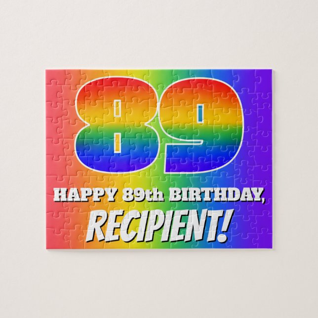 Puzzle 89e anniversaire — Motif Rainbow multicolore "89" (Horizontal)