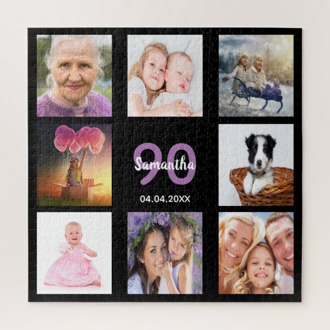 Puzzle 90e anniversaire 90 photo collage noir femme (Vertical)