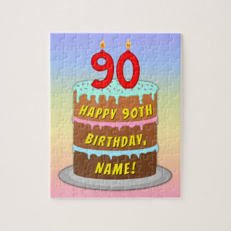 Puzzle 90e anniversaire : Fun Cake and Candles + Nom pers