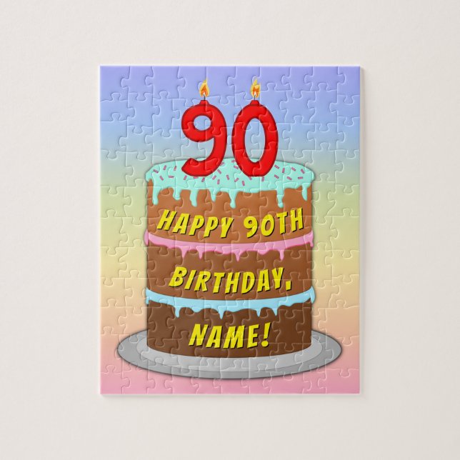 Puzzle 90e anniversaire : Fun Cake and Candles + Nom pers (Vertical)
