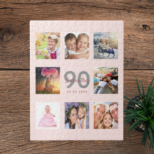 Puzzle 90e anniversaire sur mesure photo rose or rose