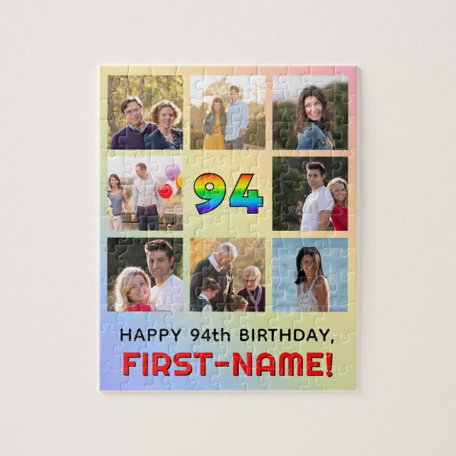Puzzle 94e Anniversaire : Numéro Arc-en-ciel Amusant, Nom (Vertical)