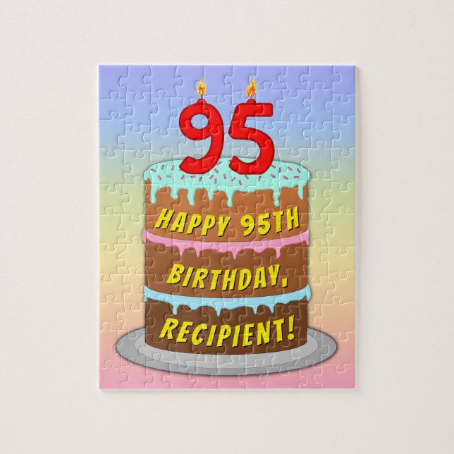 Puzzle 95e anniversaire : Fun Cake and Candles + Nom pers (Vertical)