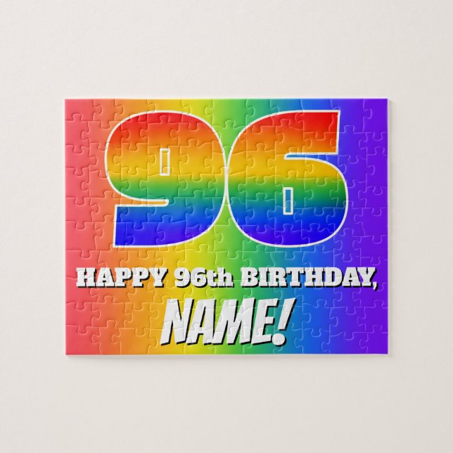 Puzzle 96e anniversaire — Motif Rainbow multicolore "96" (Horizontal)