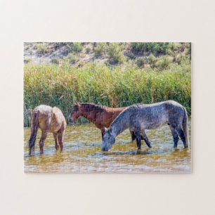 Puzzle 9715-Mustangs sauvages dans la rivière