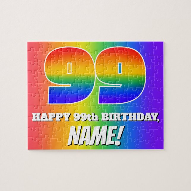 Puzzle 99e anniversaire — Motif Rainbow multicolore "99" (Horizontal)