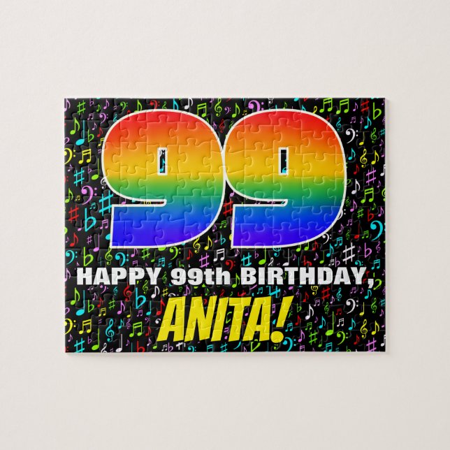 Puzzle 99e anniversaire — Symboles de musique amusante et (Horizontal)