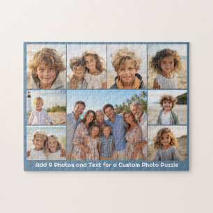 Puzzle 9 Collage de photos -- Texte facultatif Bleu Blanc