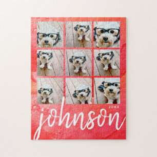 Puzzle 9 Photo Collage - Joyeux Noël rouge Aquarelle