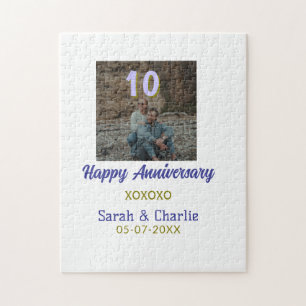 Puzzle À 10 ans d'anniversaire de mariage violet doré