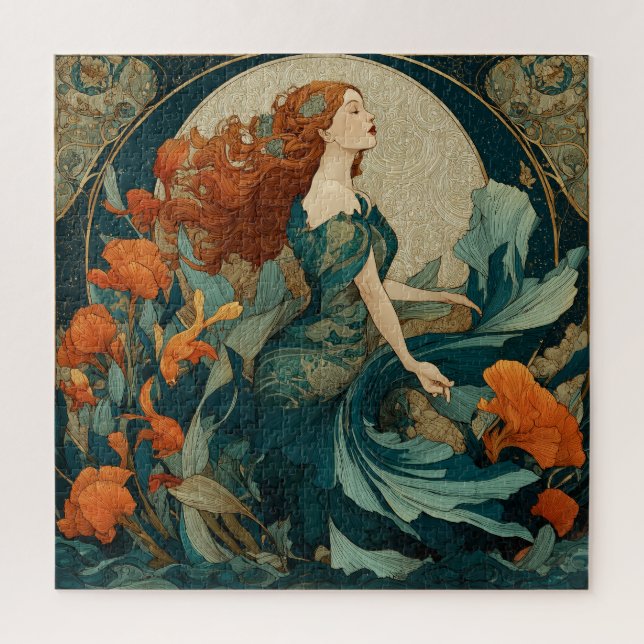 Puzzle A Beautiful Art Nouveau Mermaid with Red Hair (Vertical)