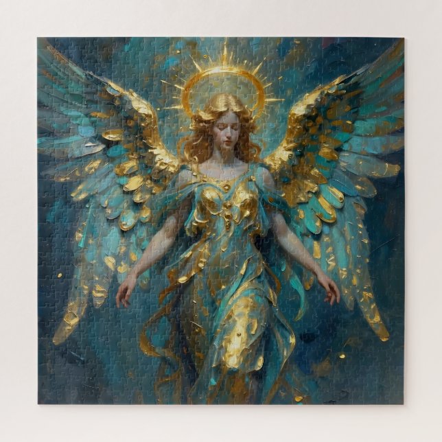 Puzzle A Beautiful Gold and Turquoise Angel  (Vertical)