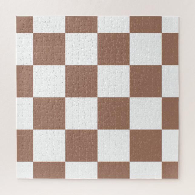 Puzzle à damiers Motif en Blanc et Mocha Mousse (Vertical)