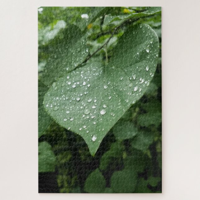 Puzzle à feuilles vertes et gouttes de pluie (Vertical)