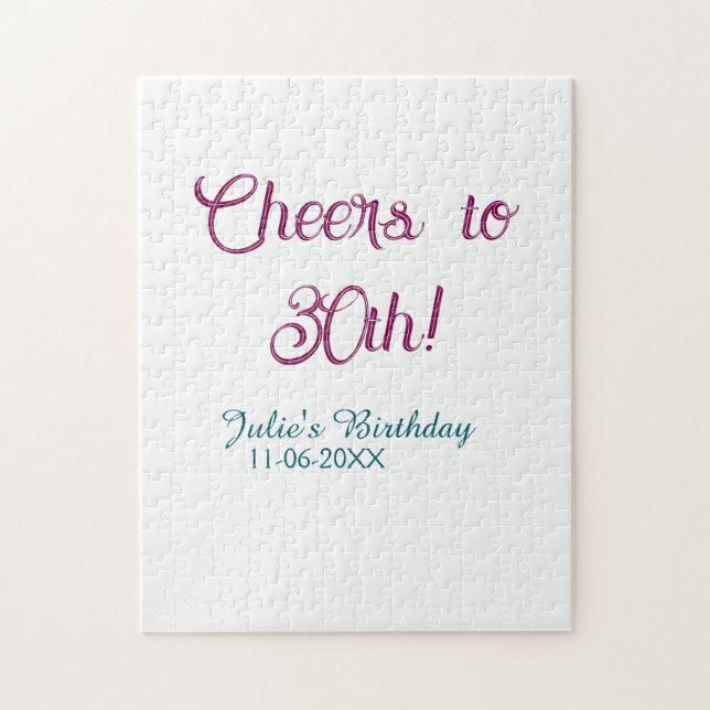 Puzzle À la 30e anniversaire nom date mauve bleu élégant (Vertical)