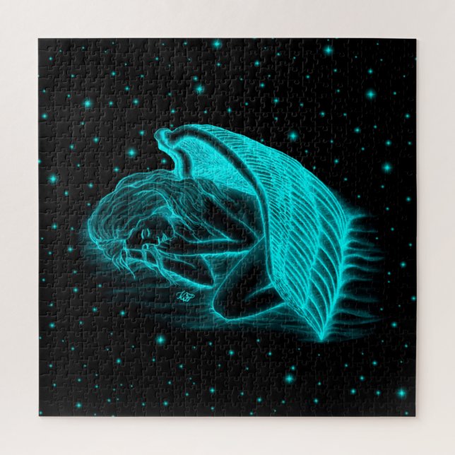 Puzzle A sleeping Angel , Black and Green Design (Vertical)