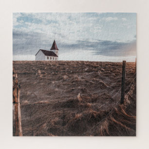 Puzzle Abandoned Church in a Field with Fence