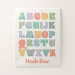 Puzzle ABC Alphabet Nom personnalisé<br><div class="desc">Un design Alphabet coloré et rétro qui peut être personnalisé pour votre enfant. Inspiré par les polices de caractères rétro et le style boho, ce design peut être customisé avec le nom d'un enfant, un monogramme ou un autre texte. Couleurs neutres pour le genre ; violet, vert, orange, jaune, turquoise,...</div>