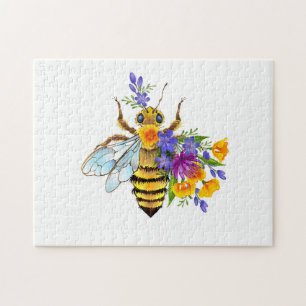 Puzzle Abeille à fleurs avec plantes sauvages