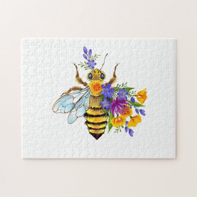 Puzzle Abeille à fleurs avec plantes sauvages (Horizontal)